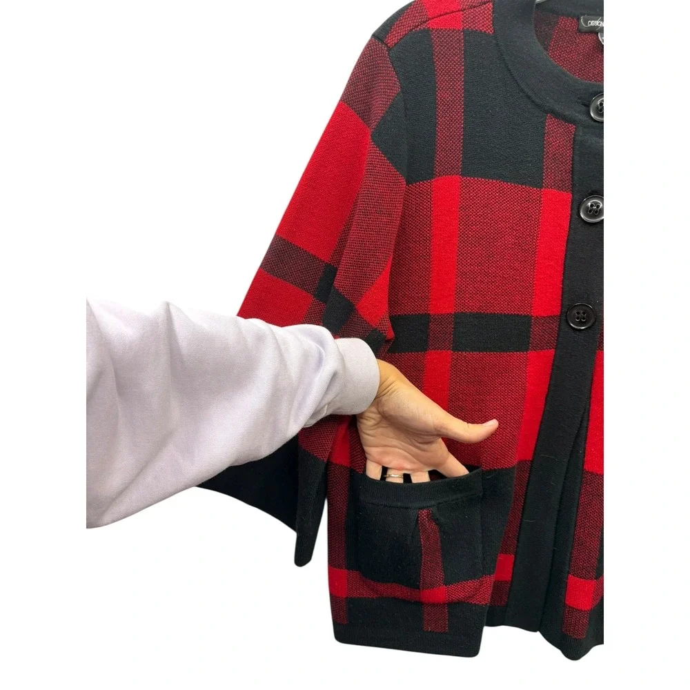 Designers‎ Originals Womens Red Black Buffalo Plaid Kimono Holiday Cardigan XL